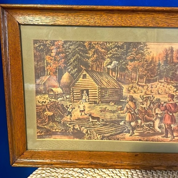 Vintage"The Pioneer’s Home" Lithograph Currier & Ives Original Framed Bookplate - Picture 2 of 5